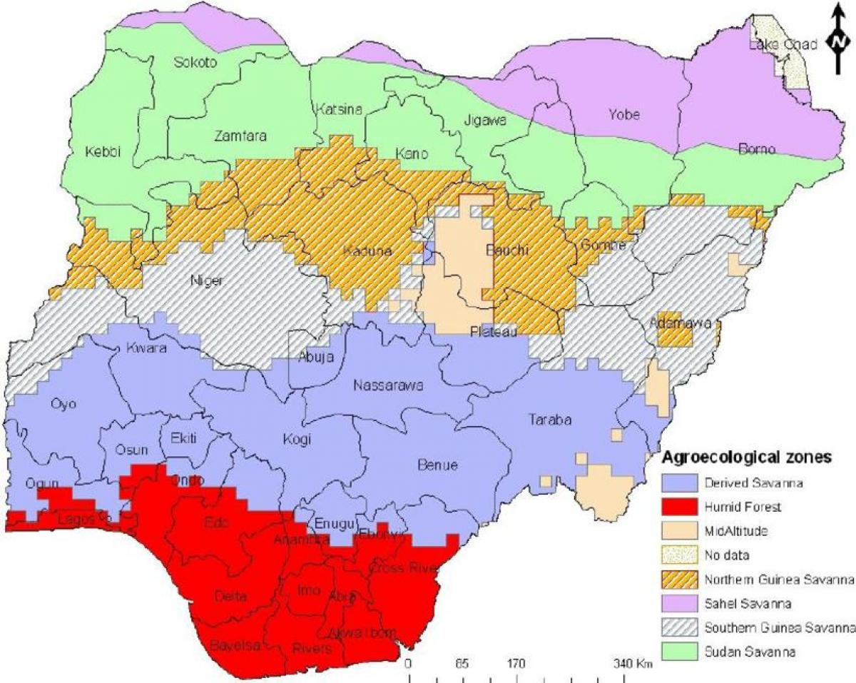 debuxar o mapa da nixeria mostrando as zonas de vexetación