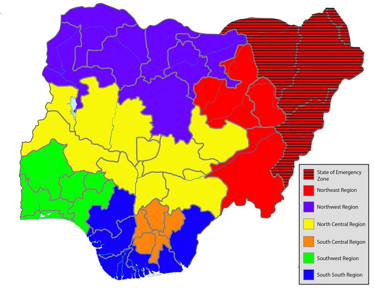 mapa de nixeria, mostrando todos os estados