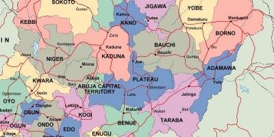 Mapa de nixeria con estados e cidades
