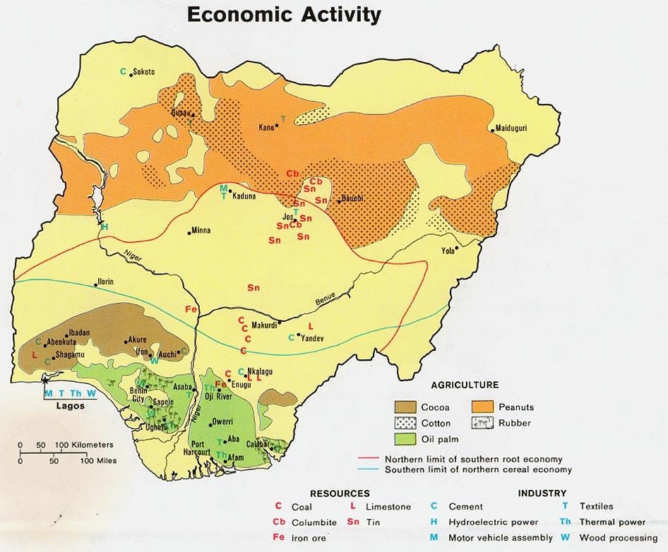 Mapa de produtos agrícolas nixeria