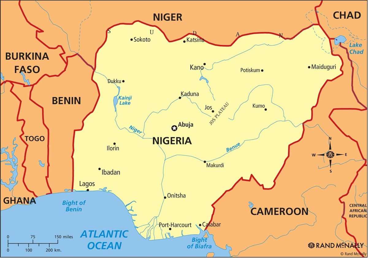 mapa de nixeria mostrando río níxer e benue