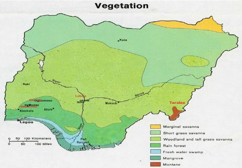 mapa de nixeria mostrando a vexetación
