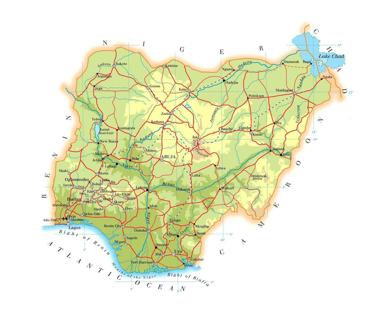 Mapa de nixeria elevación