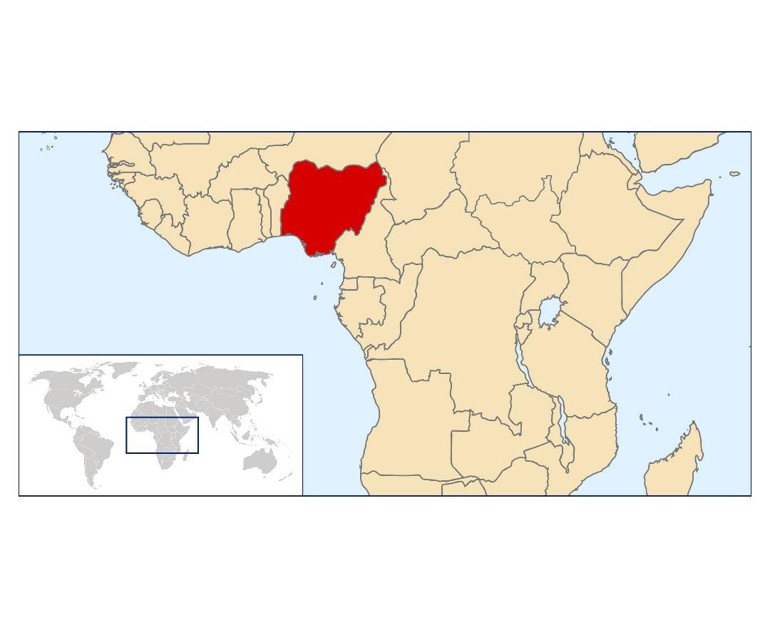 nixeria localización no mapa do mundo