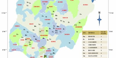 Mapa de nixeria mostrando os recursos minerais