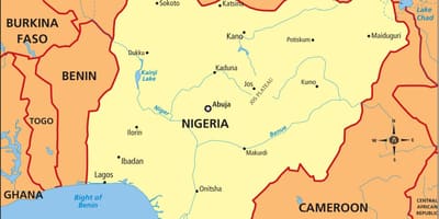 Mapa de nixeria mostrando río níxer e benue