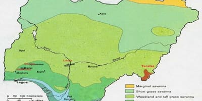 Mapa de nixeria mostrando a vexetación