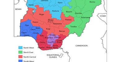 Mapa de nixeria mostrando xeopolítica zonas