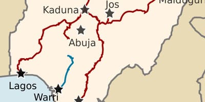 Mapa de nixeria mostrando liñas ferroviarias