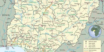 Mapa de nixeria mostrando unidos e capitais